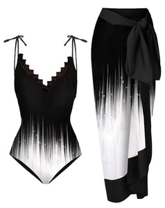 Women B&W Gradient Sexy Swimsuit Cover Up Set