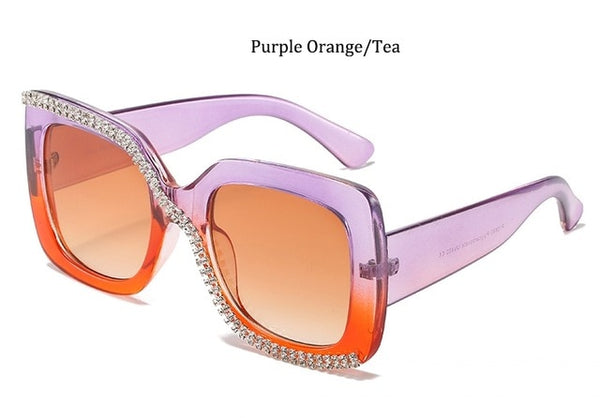 Women Fashion Rhinestone Square Oversized Sunglasses