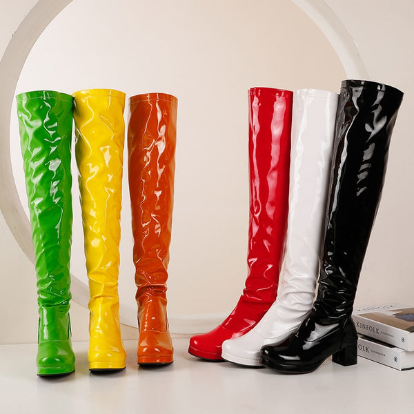 Women Fashion Color Patent Leather Over The Knee Boots