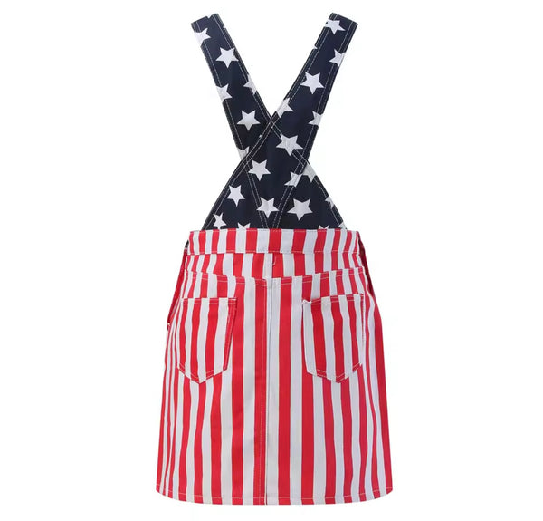 Women Fashion Sleeveless Flag Denim Overall Dress