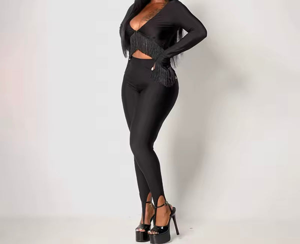 Women Fringe Tassel Full Sleeve Fashion Two Piece Pant Set