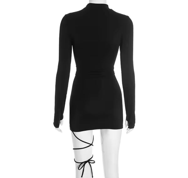 Women Sexy Cut Out Lace Up Full Sleeve Dress