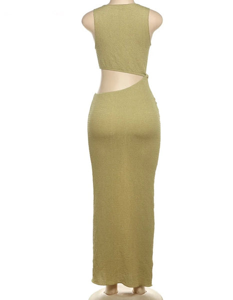 Women Cut Out Sexy Sleeveless Solid Color Maxi Dress