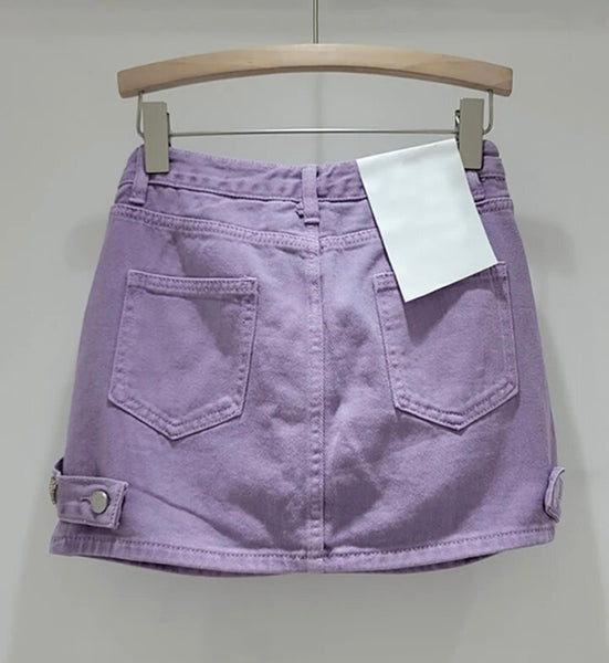 Women Color Fashion Denim Short Skirt