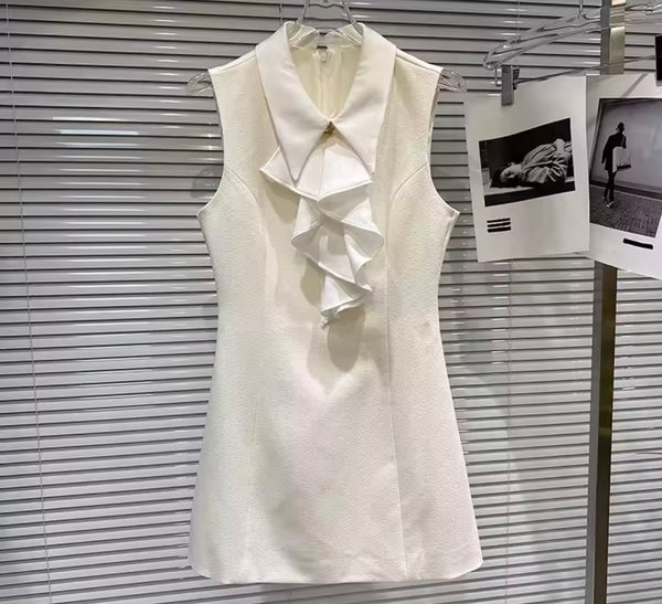 Women Sleeveless Collar Ruffle Fashion Dress