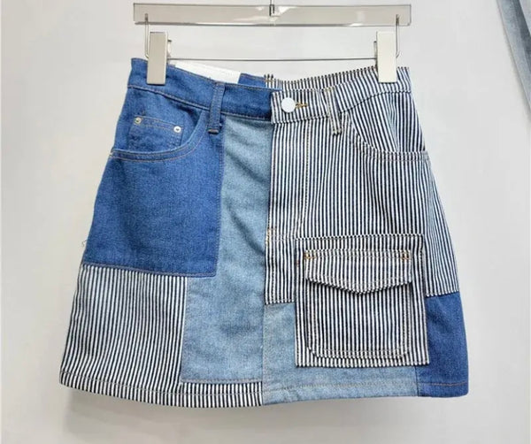 Women Sexy Fashion Color Patchwork Denim Skirt