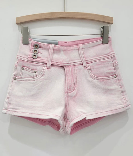 Women Fashion Button Color Denim Shorts