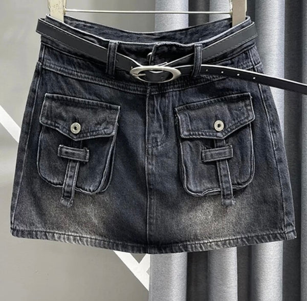 Women Pocket Fashion Denim Short Skirt