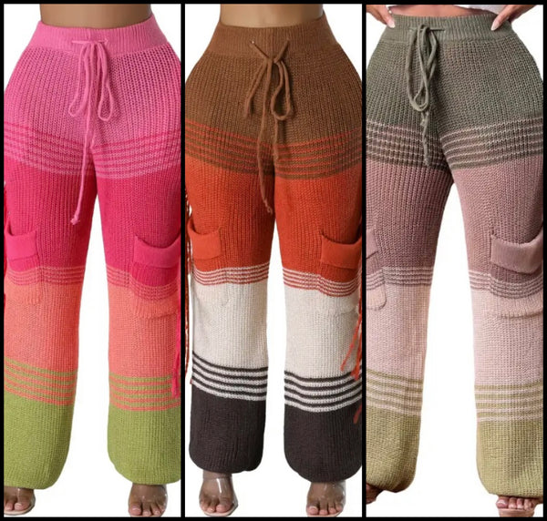 Women Knitted Color Patchwork Fringe Pants