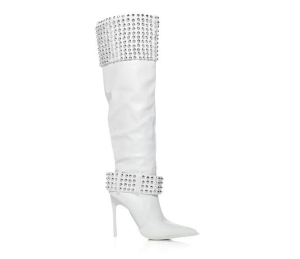 Women Fashion Bling Patchwork Faux Leather Knee High Boots