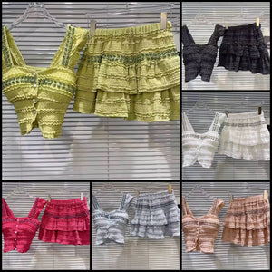 Women Sleeveless Bling Ruffled Sexy Two Piece Skirt Set
