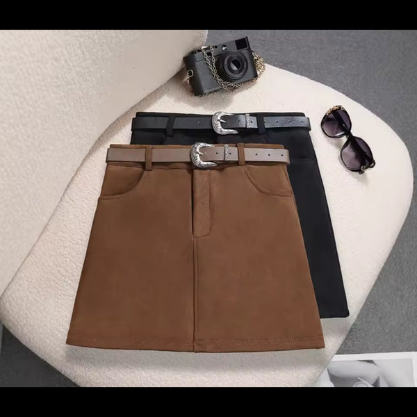 Women Sexy Fashion Color Suede Skirt