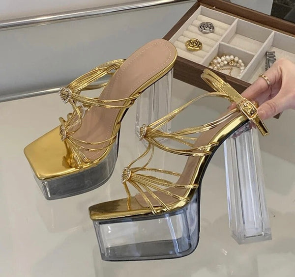 Women Fashion Transparent Platform Ankle Strap Sandals