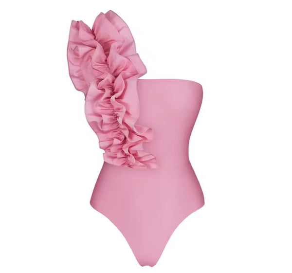Women Sexy Ruffled One Shoulder Swimsuit Cover Up Set