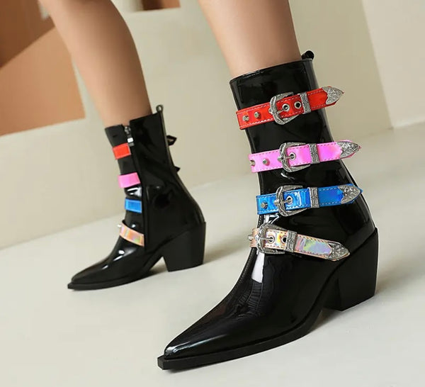 Women Fashion Faux Leather Buckled Ankle Boots