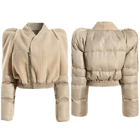 Women Warm Wool Puff Fashion Crop Jacket