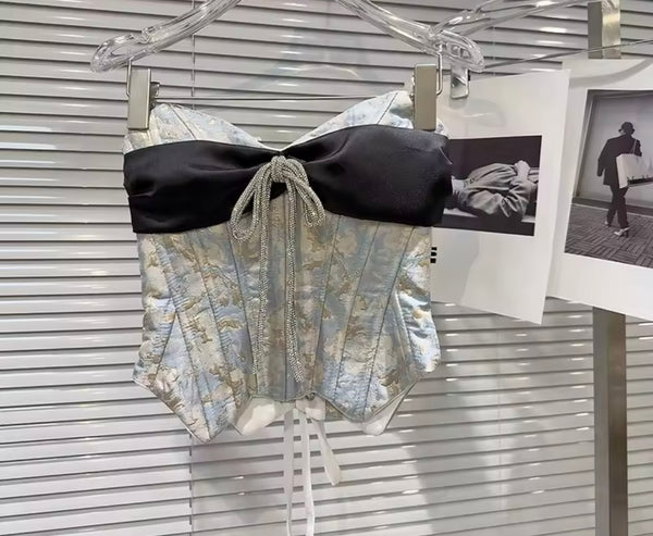 Women Sexy Strapless Corset Two Piece Bubble Skirt Set