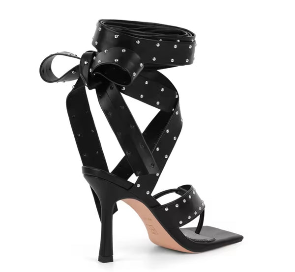Women Fashion Black Rivet Gladiator High Heel Sandals
