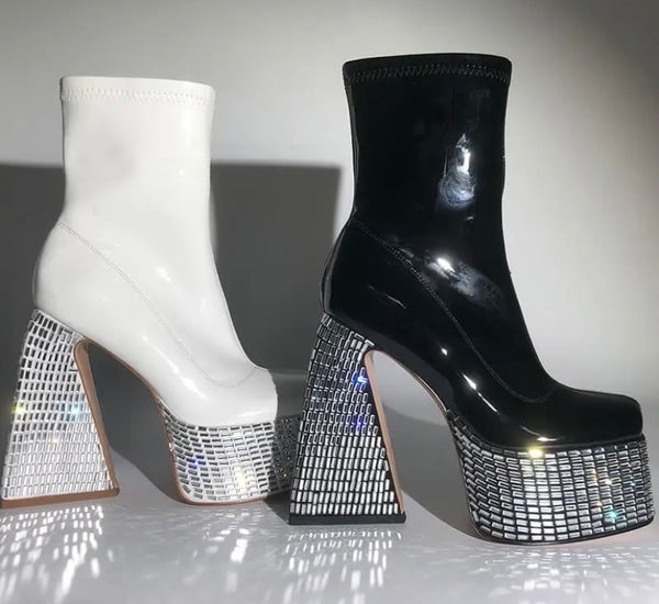 Women Bling Platform Patent Leather Fashion Ankle Boots