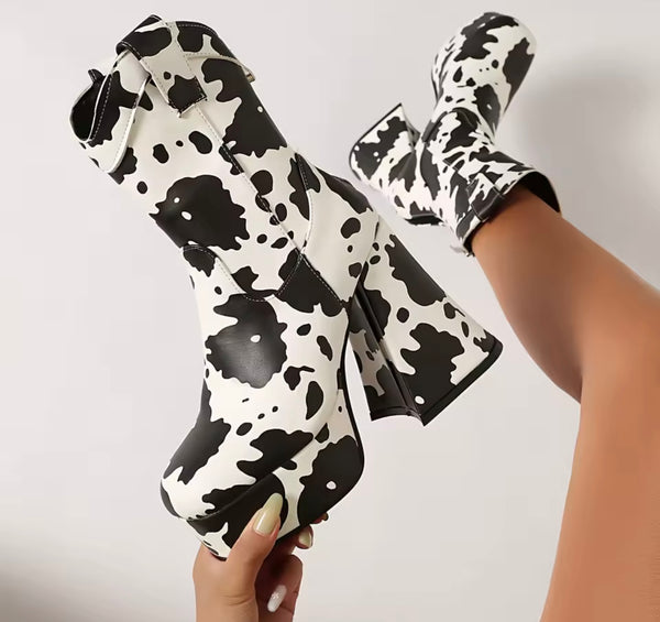 Women Fashion Square Toe Platform High Heel Ankle Boots