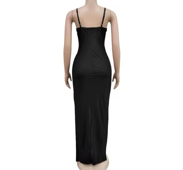 Women Sexy Sleeveless Black Mesh Cut Out Maxi Dress