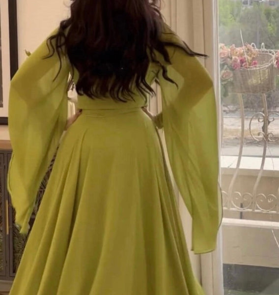 Women Sexy Solid Color Full Sleeve Ruffled Maxi Dress