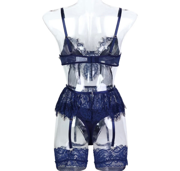 Women Sexy Sleeveless Lace Mesh Bodysuit Lingerie Set