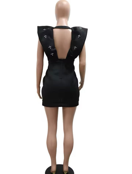 Women Sexy V-Neck Short Sleeve Bling Patchwork Dress