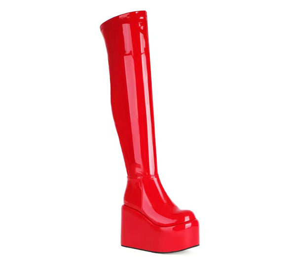 Women Fashion Patent Leather Platform Knee High Boots