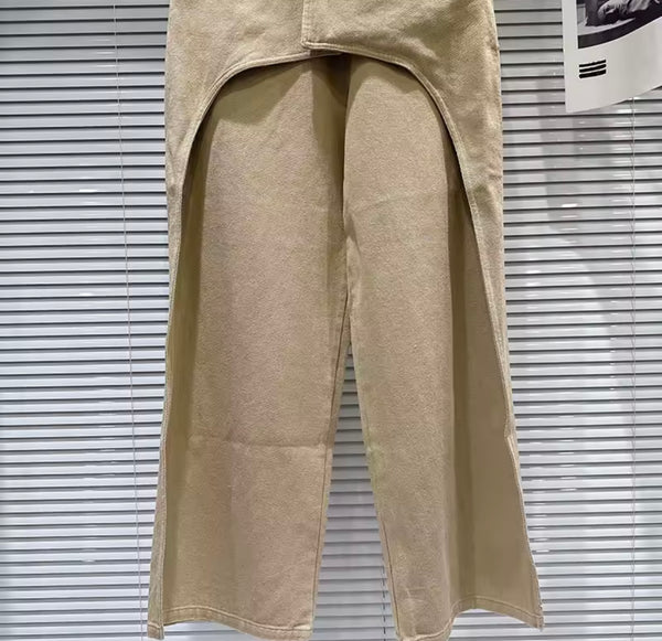 Women Fashion Khaki Wrap Wide Leg Pants