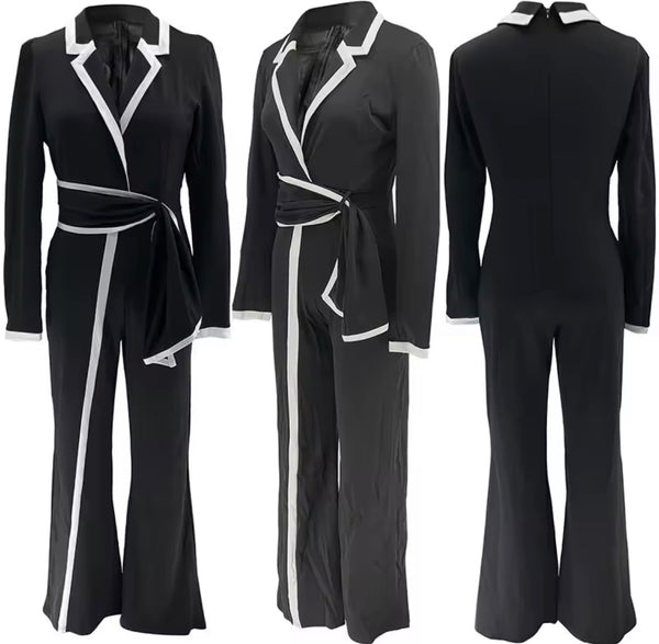 Women Fashion V-Neck Striped Full Sleeve Jumpsuit