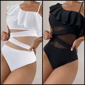 Women Sexy Ruffled Mesh Patchwork Swimsuit