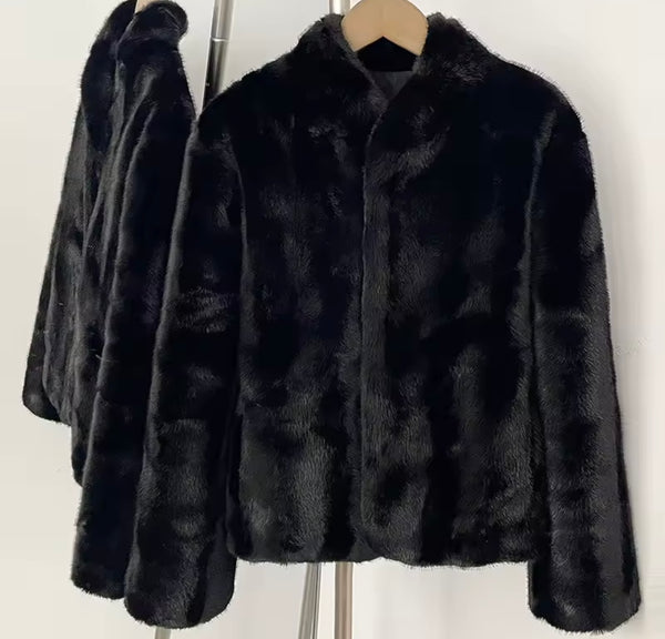 Women Fashion Color Faux Fur Jacket