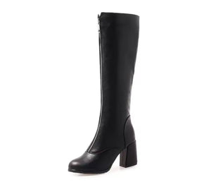 Women Color Zip Up Fashion Faux Leather Knee High Boots