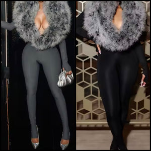 Women Fashion Faux Fur Full Sleeve Jumpsuit