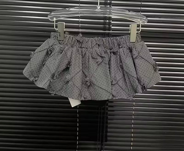 Women Fashion B&W Plaid Bow Short Skirt