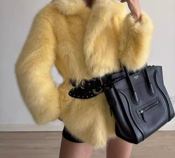 Women Fashion Color Faux Fur Warm Jacket
