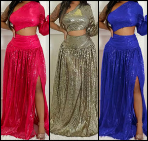 Women Sexy Sequins One Shoulder Cut Out Maxi Dress