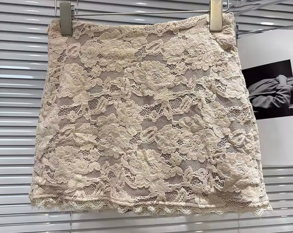 Women Sexy V-Neck Lace Full Sleeve Two Piece Skirt Set