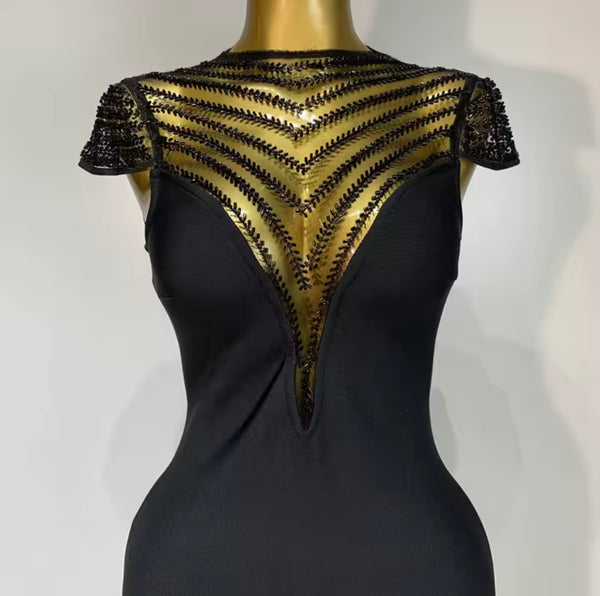 Women Black Mesh Patchwork Sexy Bandage Dress