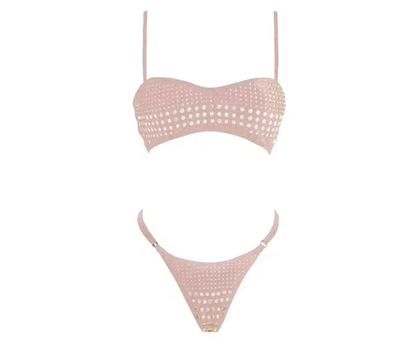 Women Sexy Color Rivet Bikini Cover Up Set