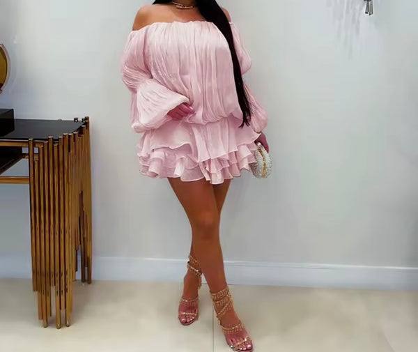 Women Sexy Off The Shoulder Ruffle Full Sleeve Dress