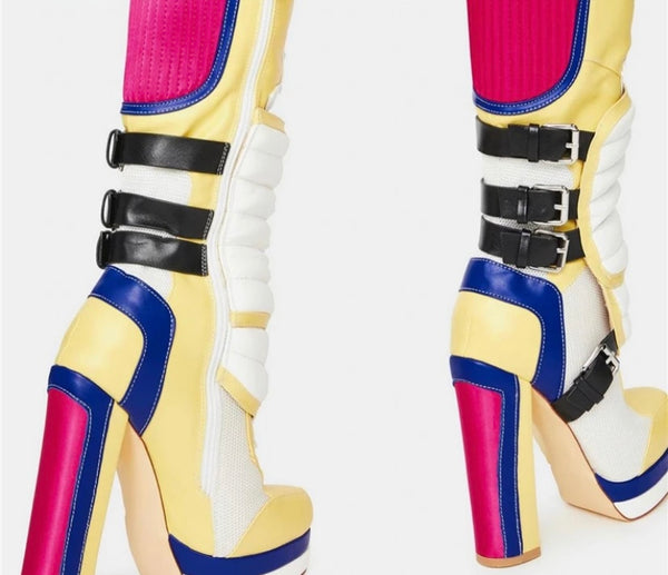 Women Fashion Multicolored Platform Knee High Boots