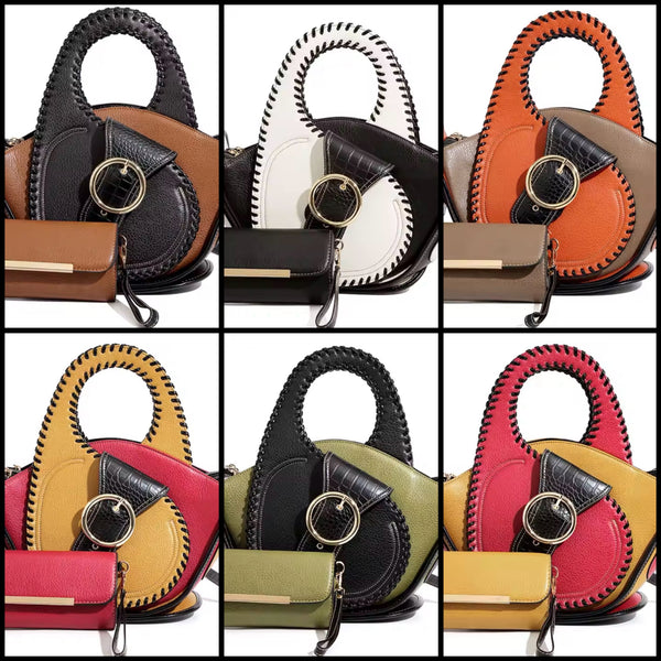 Women Fashion Color Patchwork Buckled Leather Wallet Purse Se