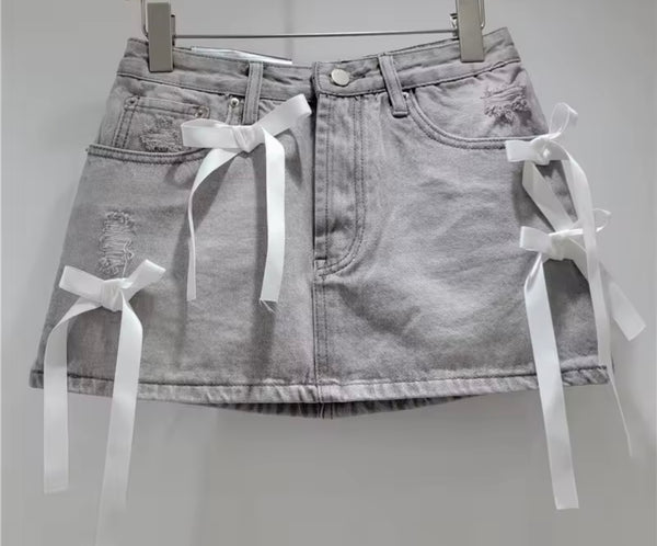 Women Sexy Fashion Bow Patchwork Denim Skirt