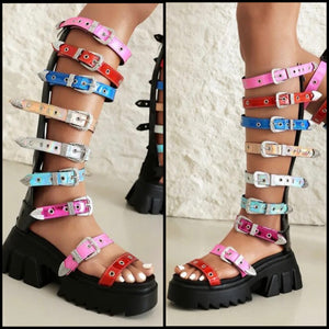 Women Fashion Colorful Buckled Platform Gladiator Sandals