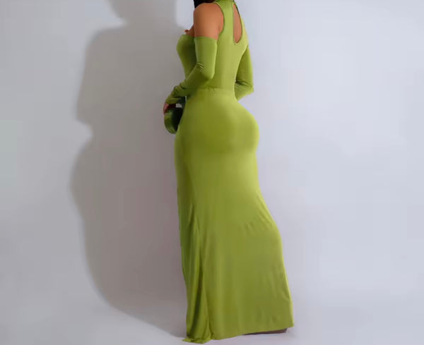 Women Sexy Cut Out Full Sleeve Side Split Maxi Dress