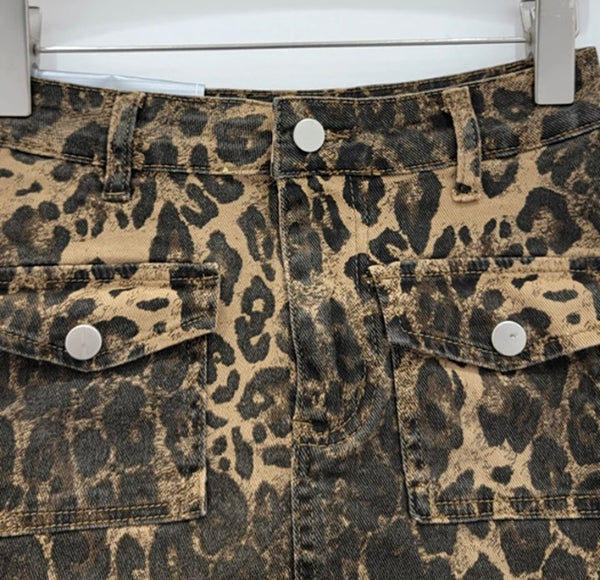 Women Sexy Fashion Leopard Print Denim Skirt