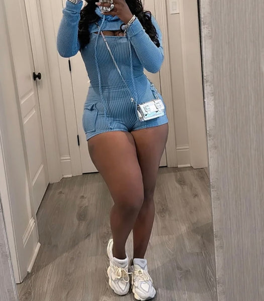 Women Sexy Fashion Hooded Ribbed Two Piece Romper