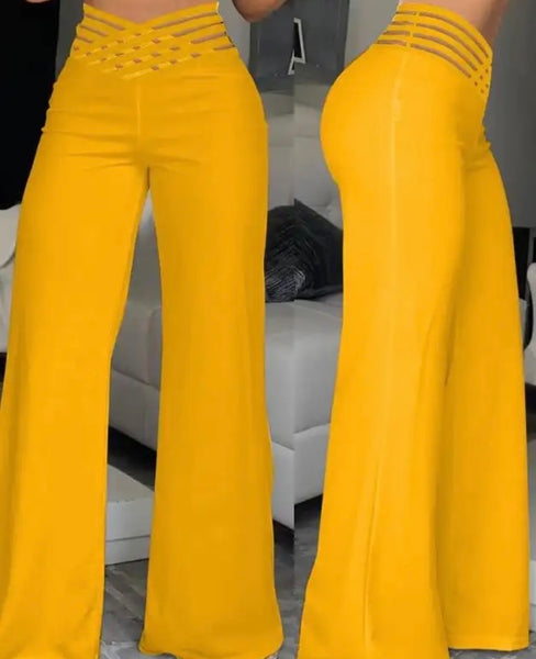 Women High Waisted Solid Color Wide Leg Pants